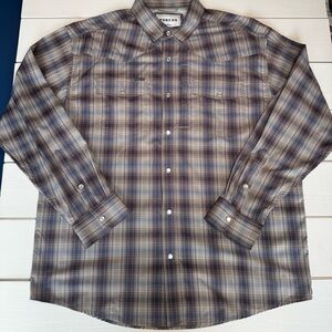 PONCHO Men's Long-Sleeve Plaid Pearl Snap Shirt - Brown/Blue